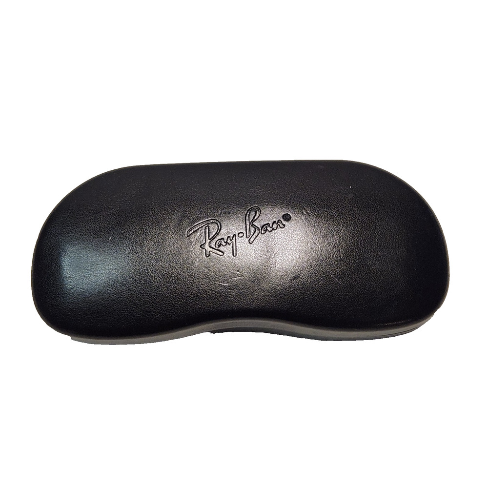 Ray Ban Sun-Eye-Glasses Hard Case Clamshell Black Faux Leather Gray Felt Lining